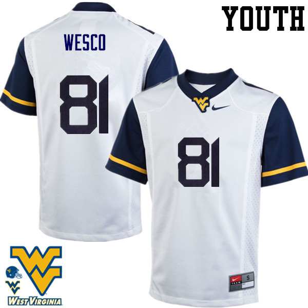 Youth #81 Trevon Wesco West Virginia Mountaineers College Football Jerseys-White - Click Image to Close